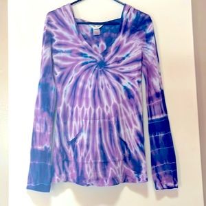 Hard Tail Forever Purple and Blue Tie Dye Hoodie with Front Pocket Size Medium